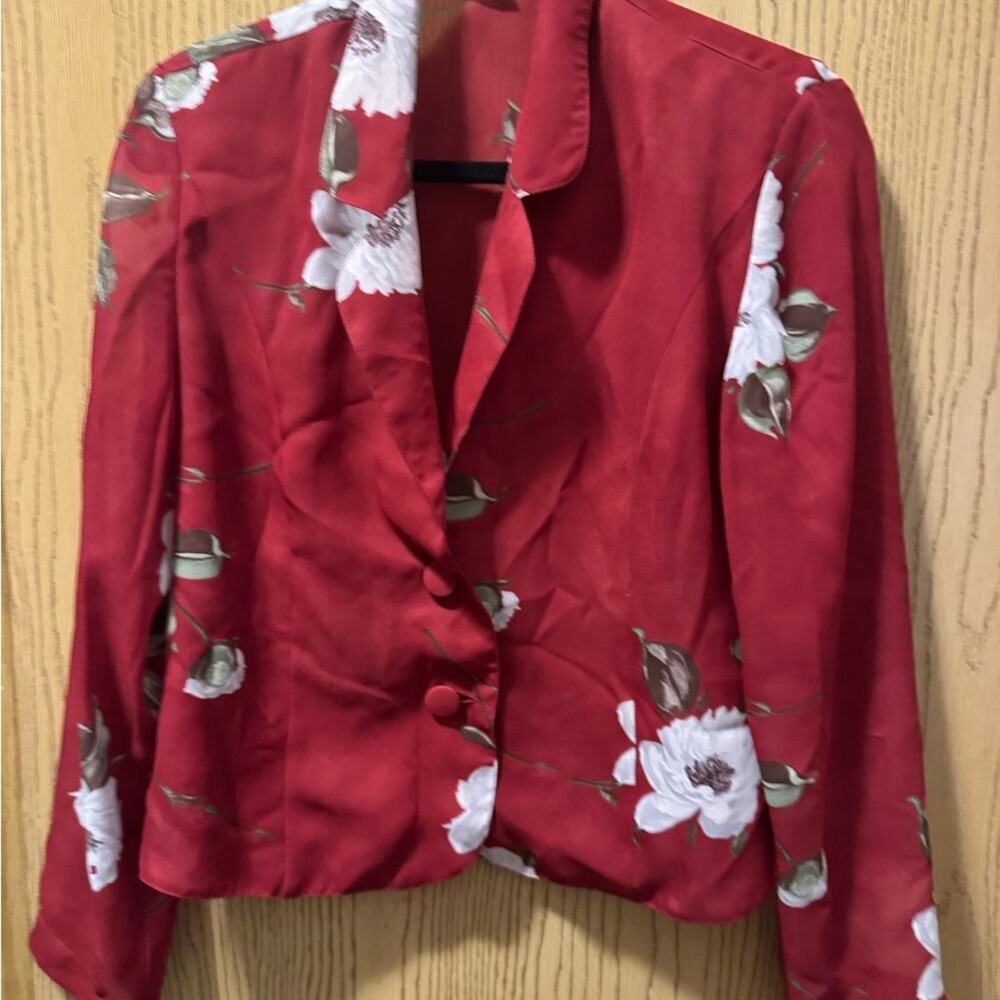 Floral Red Women's Blazer Size 40 - Picture 6 of 6